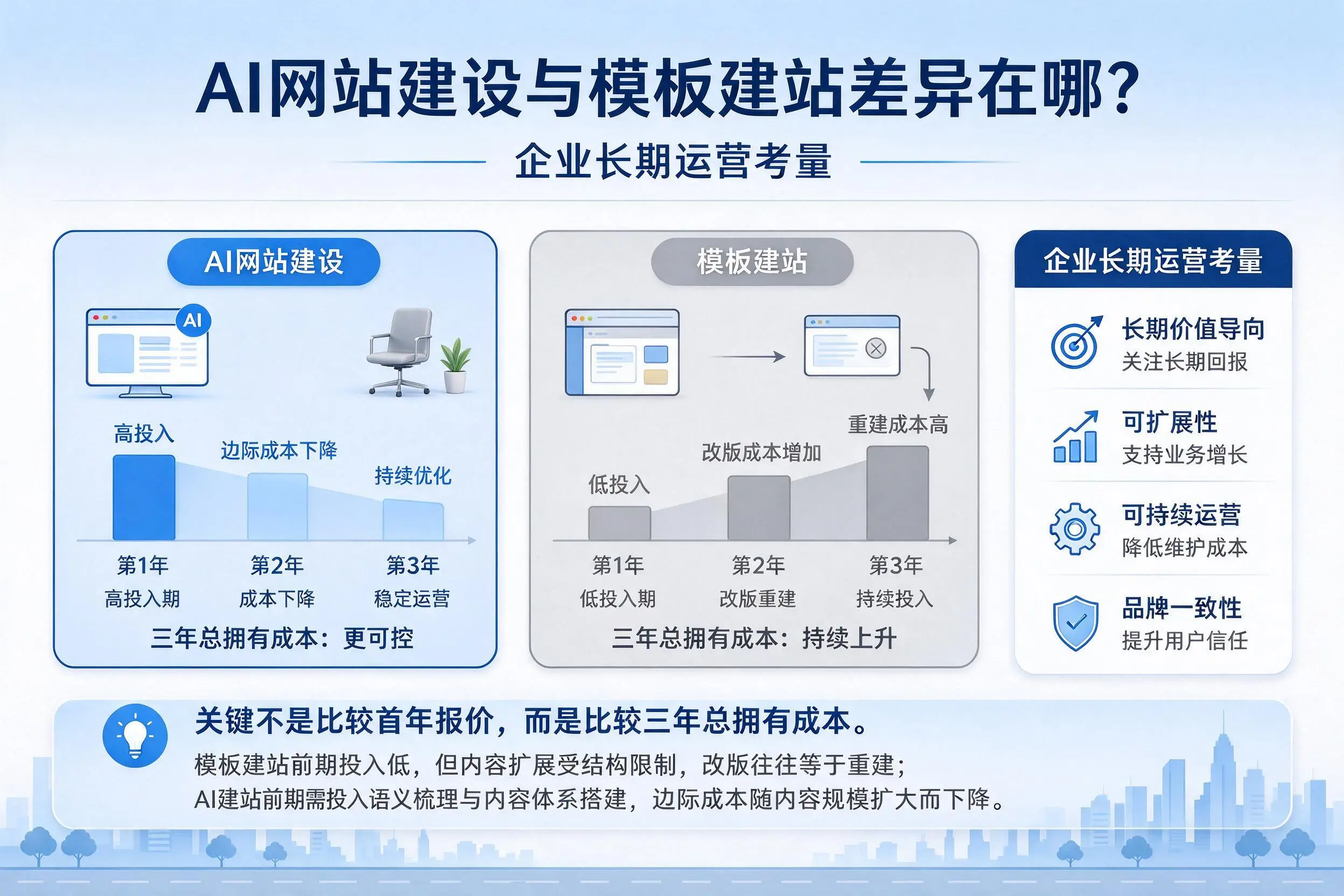 AI网站建设与模板建站差异在哪?菏泽企业长期运营考量